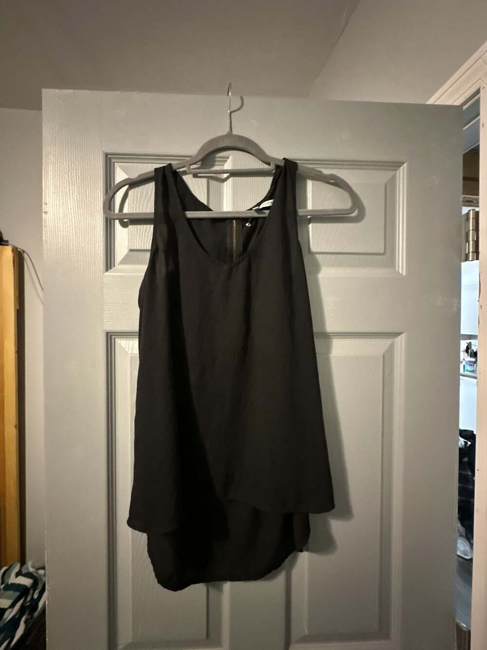 Collective Concepts Black Sleeveless High-Low Tank Top with Exposed Back Zipper
